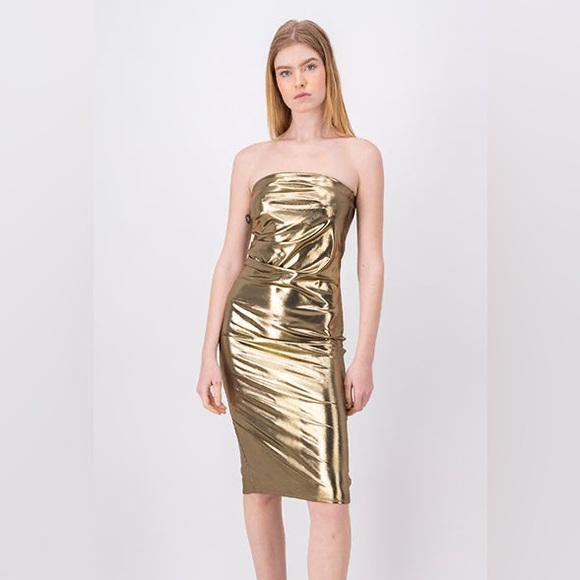 METALLIC SHINY MIDI NIGHT DRESS Fabric imitation leather - Picture 1 of 15
